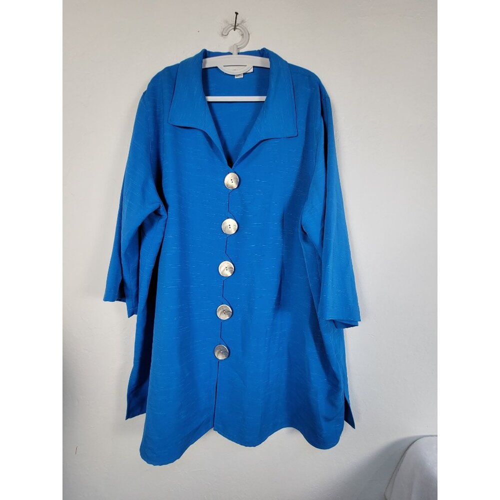 Caroline Rose Womens Size 3X Blue Button-Front Blazer Jacket casual Lightweight